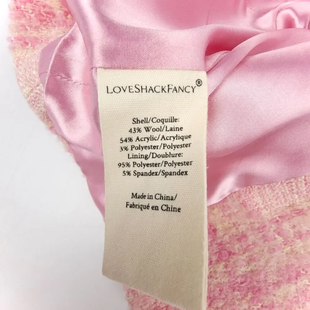 NEW LoveShackFancy Girls Tweed Kip Blazer Jacket Wool Puff Sleeve Old Money Pink
